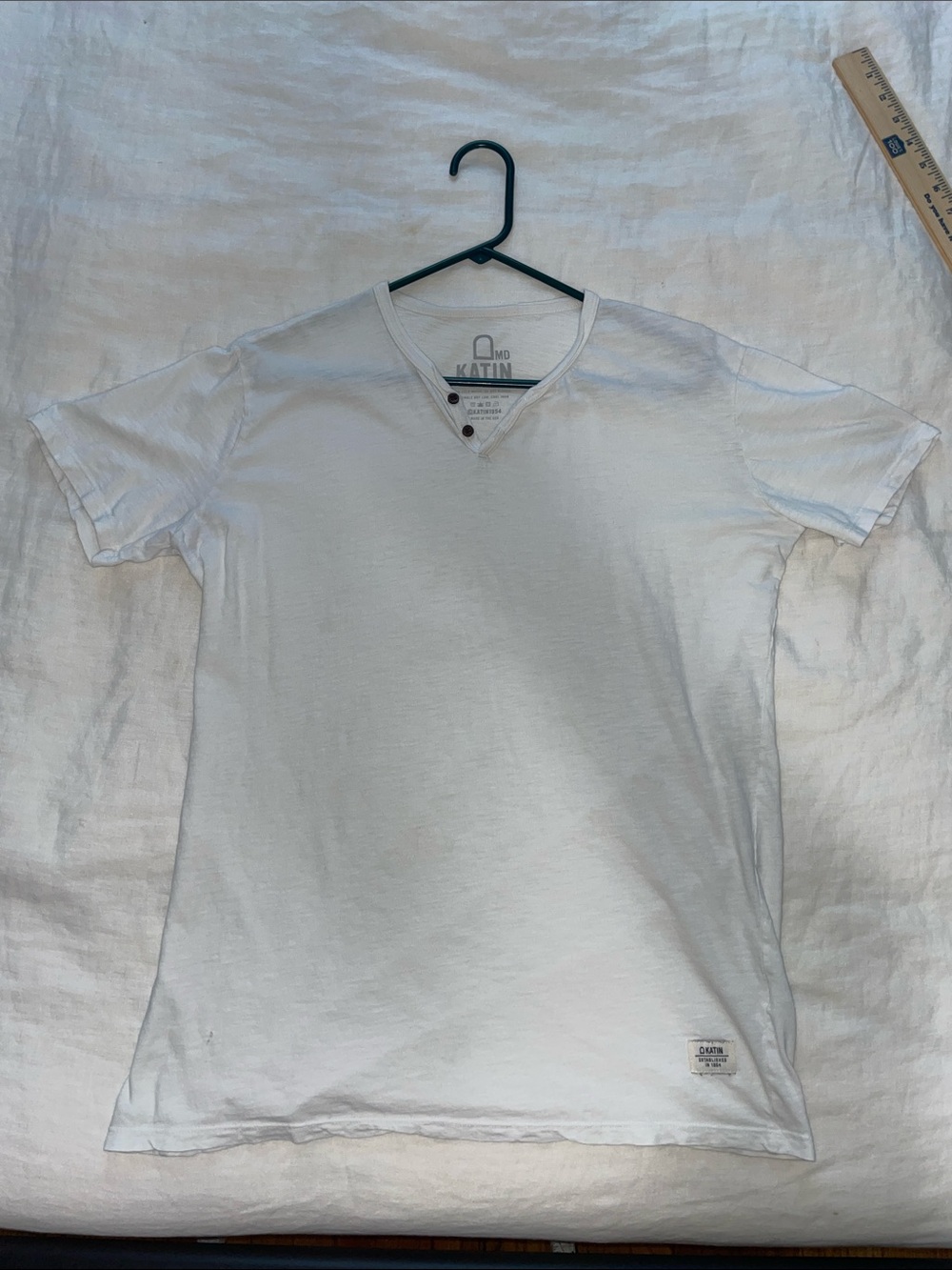 Katin Men’s White Short-Sleeve Henley Tee with Buttoned V-Notch